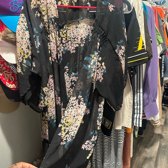 Maurices Black Floral Kimono Blouse - Picture 2 of 3